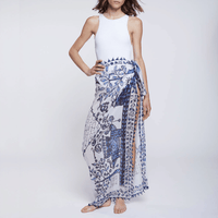 Faliero Sarti Marcy Oversized Square Cotton Silk Scarf in Blue – International designer fashion boutique Australia Riada Concept Woollahra