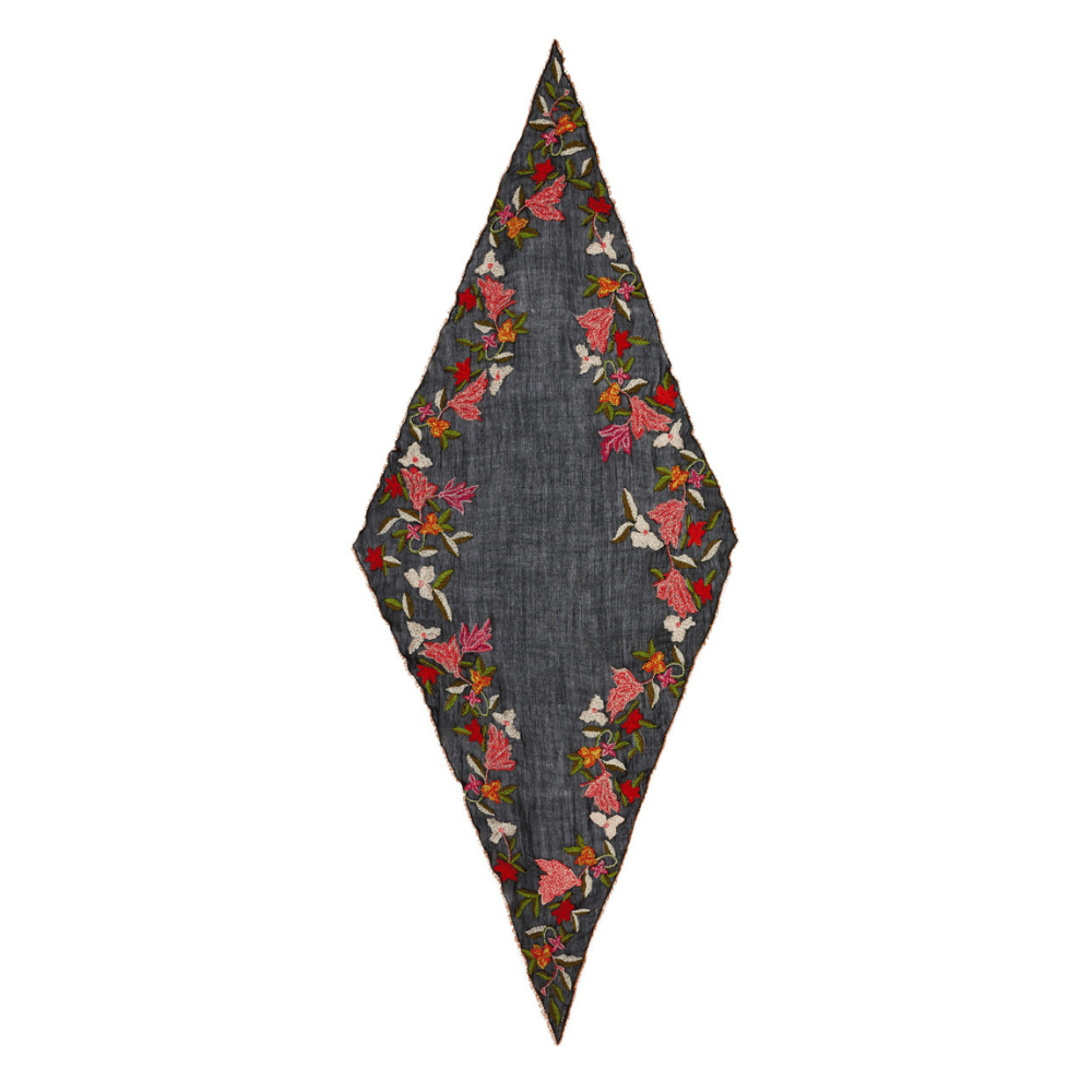 Faliero Sarti PRALINA Black Wool Blend Scarf with Multicolour Floral Embroidery