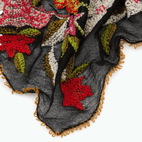 Faliero Sarti PRALINA Black Wool Blend Scarf with Multicolour Floral Embroidery