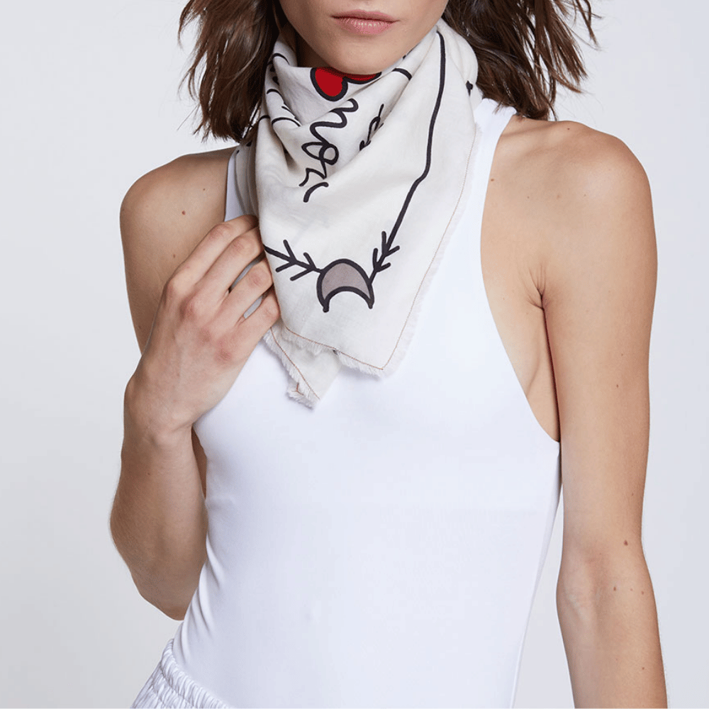 Faliero Sarti Pensiero Small Square Cotton Scarf in Ivory – International designer fashion boutique Australia Riada Concept Woollahra