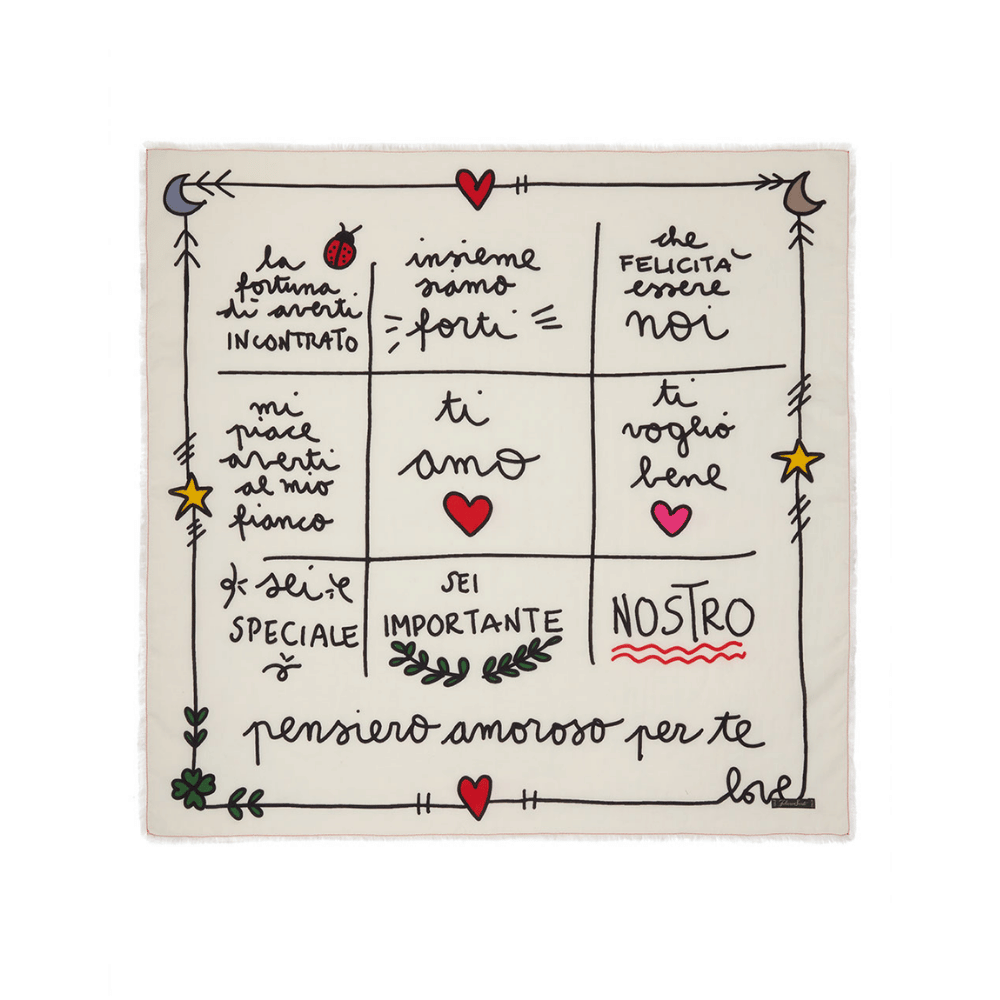 Faliero Sarti Pensiero Small Square Cotton Scarf in Ivory – International designer fashion boutique Australia Riada Concept Woollahra