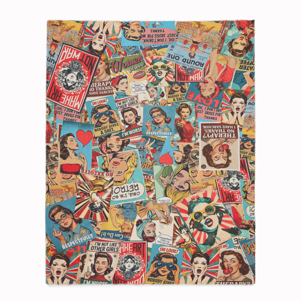 Faliero Sarti Woman Power modal cashmere scarf with multicolour vintage collage print