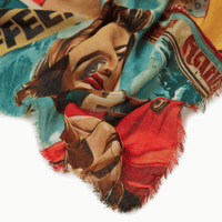 Close-up of Faliero Sarti Woman Power vintage pop-art print and softly fringed edge