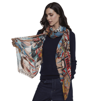 Faliero Sarti Woman Power modal cashmere scarf styled over navy knitwear