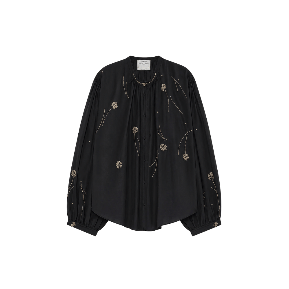 Forte Forte Fleurs d'Orient Embroidered Floral Voile Bohemian Shirt Nero – Riada Concept Woollahra Sydney