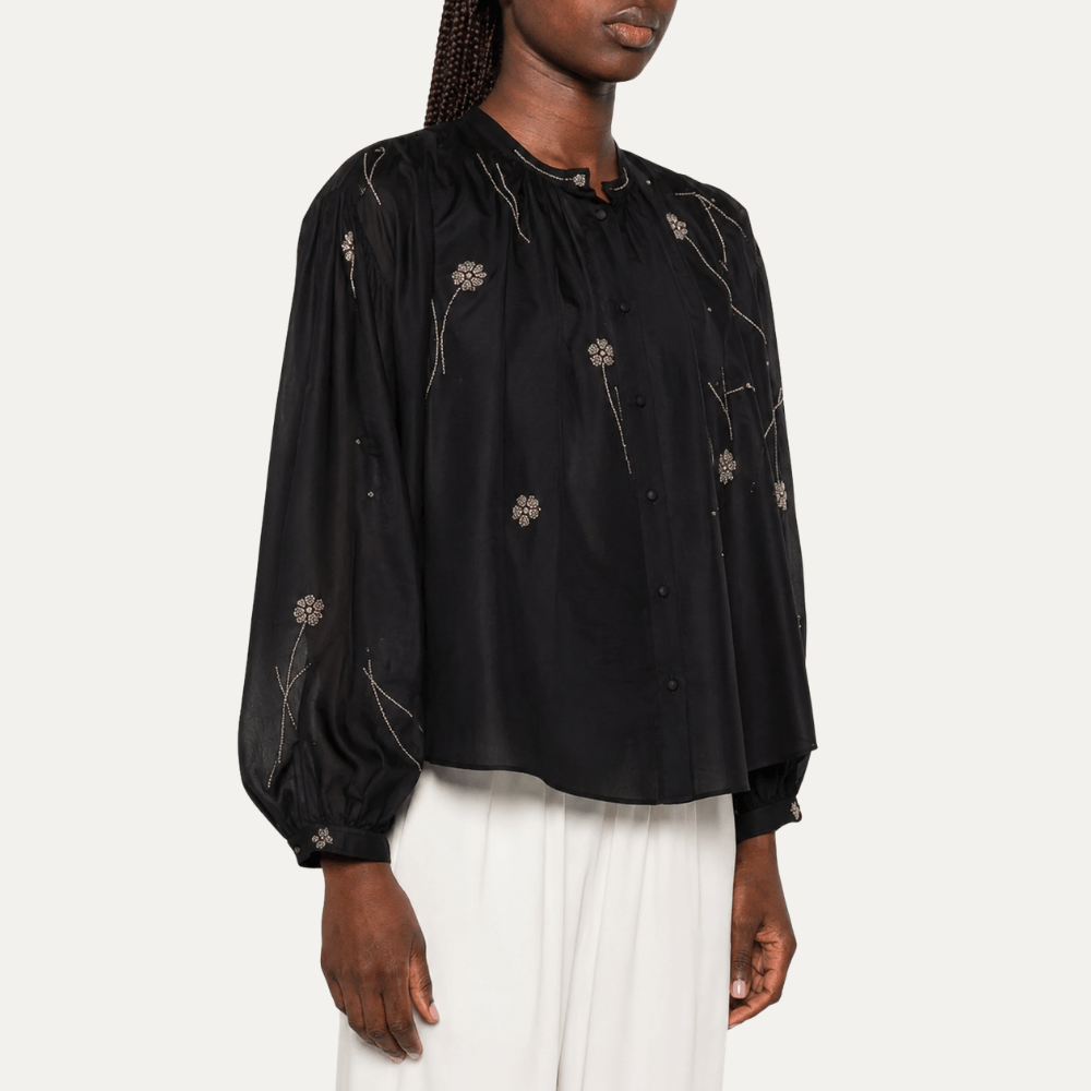 Forte Forte Fleurs d'Orient Embroidered Floral Voile Bohemian Shirt Nero – Riada Concept Woollahra Sydney