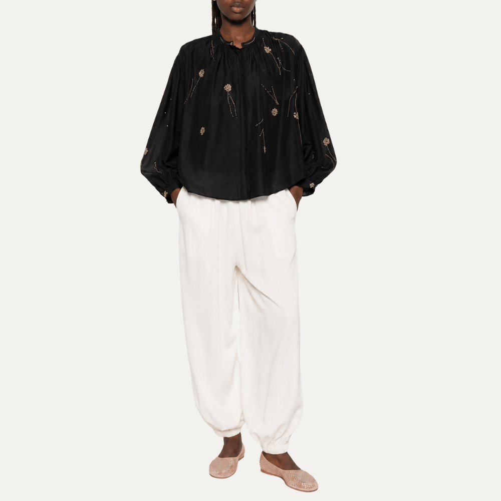 Forte Forte Fleurs d'Orient Embroidered Floral Voile Bohemian Shirt Nero – Riada Concept Woollahra Sydney