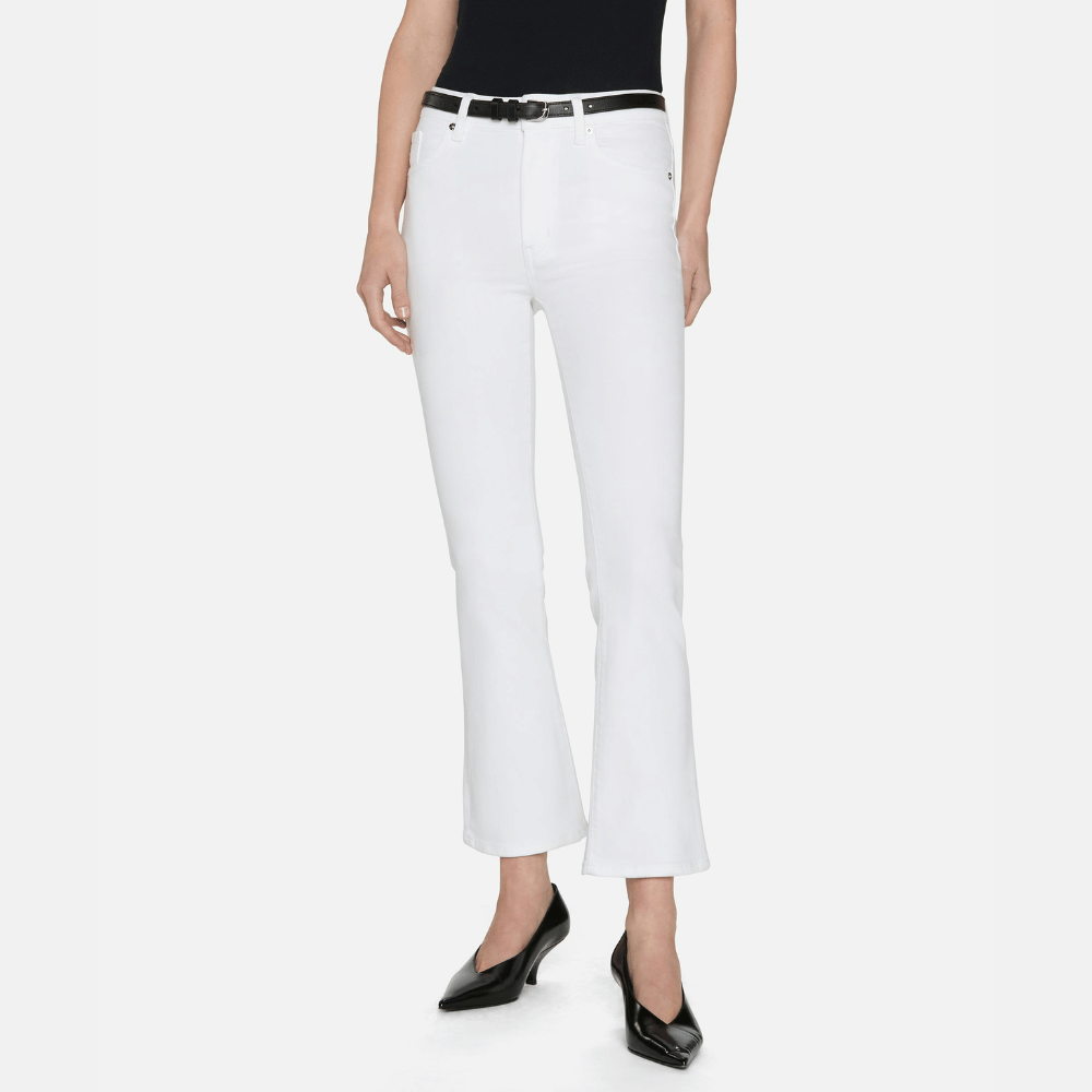 FRAME The Reboot Crop High Rise Bootcut Jeans in White FRAME DENIM Designer fashion shop online and in store High End fashion boutique Sydney Australia Riada Concept
