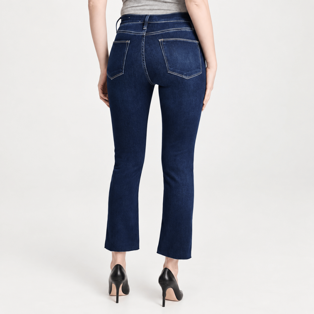 FRAME Le High Straight Cropped Jeans in Sanctuary at Riada Concept. High-rise slim straight jeans in super-stretch indigo denim - back view
