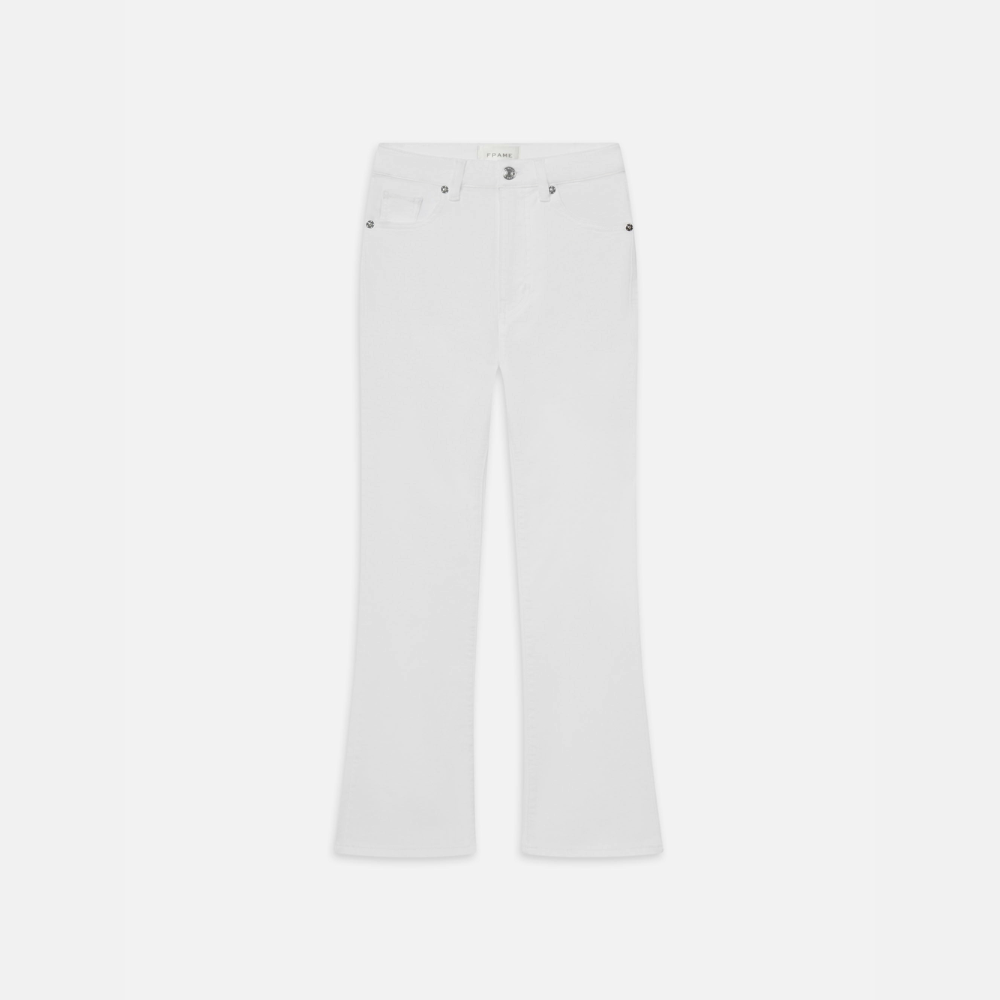FRAME The Reboot Crop High Rise Bootcut Jeans in White FRAME DENIM Designer fashion shop online and in store High End fashion boutique Sydney Australia Riada Concept