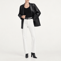 Full body styled model - FRAME The Ruler Jeans in Au Natural Clean at Riada Concept. High-rise full-length straight jeans in soft comfort-stretch denim