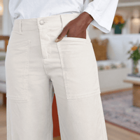 Frank & Eileen Bray barrel pant in Chalk, cropped front view showing high-rise fit, waistband and front pockets