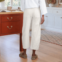 Frank & Eileen Bray barrel pant in Chalk, back view showing cropped barrel leg and patch pocket construction