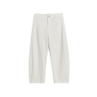 Frank & Eileen Bray barrel pant in Chalk - a pair of off-white cropped pants with a relaxed, wide-leg silhouette, featuring a button closure, belt loops, and side pockets, shown flat on a white background.