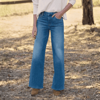 Frank & Eileen Galway 32" wide-leg jeans in 2002 Wash, front view showing mid-rise full-length fit
