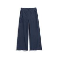 Frank & Eileen Madeline navy linen pants - a pair of dark navy blue wide-leg cropped pants with a relaxed, straight-to-slightly-flared leg, shown flat against a white background.