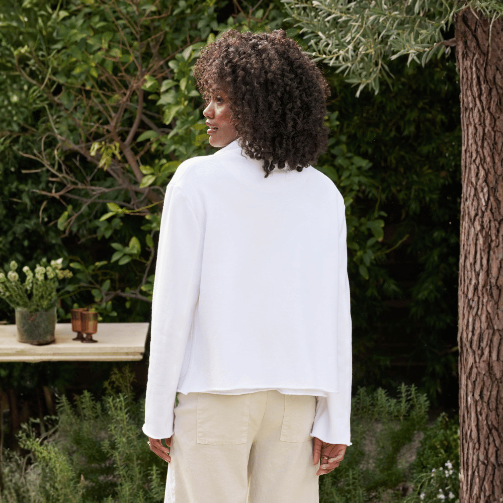 Frank & Eileen Mini Belfast Cropped Sweatshirt Peacoat Jacket in White - International designer fashion boutique Australia Riada Concept Woollahra