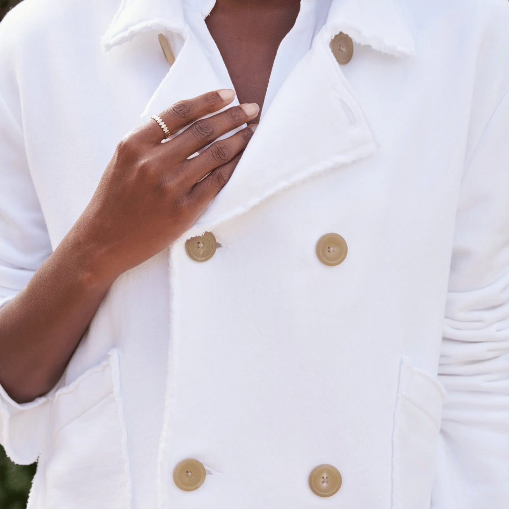 Frank & Eileen Mini Belfast Cropped Sweatshirt Peacoat Jacket in White - International designer fashion boutique Australia Riada Concept Woollahra