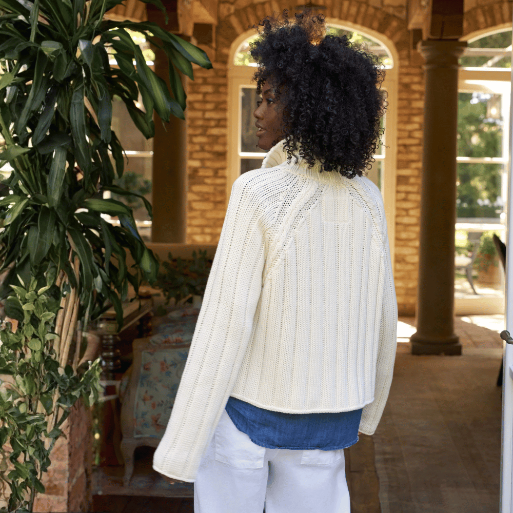 Frank & Eileen Mini Cotswolds Cropped Cable Knit Cardigan in Ivory