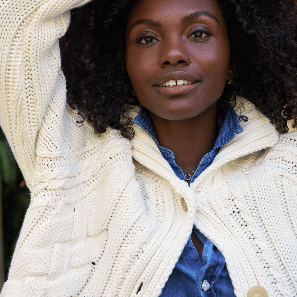 Frank & Eileen Mini Cotswolds Cropped Cable Knit Cardigan in Ivory