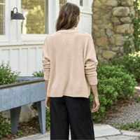 Frank & Eileen Montecito cardigan in Sand, back view showing relaxed shape and continuous sleeve seams