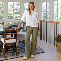 Frank & Eileen Monterey Pointelle sweater in White, front view showing rolled funnel neck and open knit