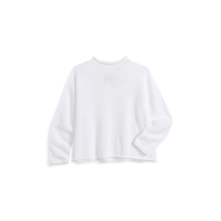 Frank & Eileen Monterey Pointelle sweater in White, textured knit long-sleeve top with a crew neck, displayed flat against a solid white background.