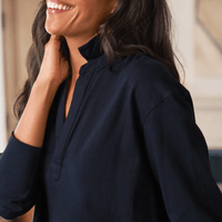 Frank & Eileen Patrick Popover Henley in British Royal Navy Shop Frank & Eileen online in Australia at Riada Concept – official stockist of Frank & Eileen shirts, dresses, and linen pants. Discover timeless, premium women's fashion with fast shipping from Sydney.