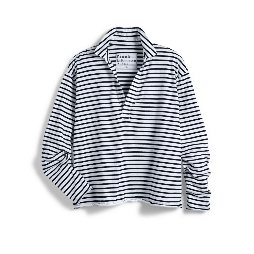Frank and Eileen Patrick Popover Henley in Navy White Stripe Shop Frank & Eileen online in Australia at Riada Concept – official stockist of Frank & Eileen shirts, dresses, and linen pants. Discover timeless, premium women's fashion with fast shipping from Sydney.