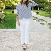 Frank and Eileen Patrick Popover Henley in Navy White Stripe Shop Frank & Eileen online in Australia at Riada Concept – official stockist of Frank & Eileen shirts, dresses, and linen pants. Discover timeless, premium women's fashion with fast shipping from Sydney.