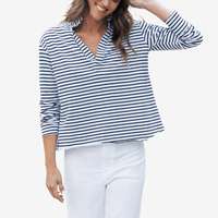 Frank and Eileen Patrick Popover Henley in Navy White Stripe Shop Frank & Eileen online in Australia at Riada Concept – official stockist of Frank & Eileen shirts, dresses, and linen pants. Discover timeless, premium women's fashion with fast shipping from Sydney.