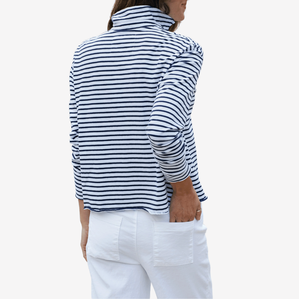 Frank and Eileen Patrick Popover Henley in Navy White Stripe Shop Frank & Eileen online in Australia at Riada Concept – official stockist of Frank & Eileen shirts, dresses, and linen pants. Discover timeless, premium women's fashion with fast shipping from Sydney.