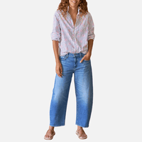 Frank & Eileen Relaxed Button-Up Eileen Shirt in Pink Flowers with Blue Stripe – International designer fashion boutique Australia Riada Concept Woollahra