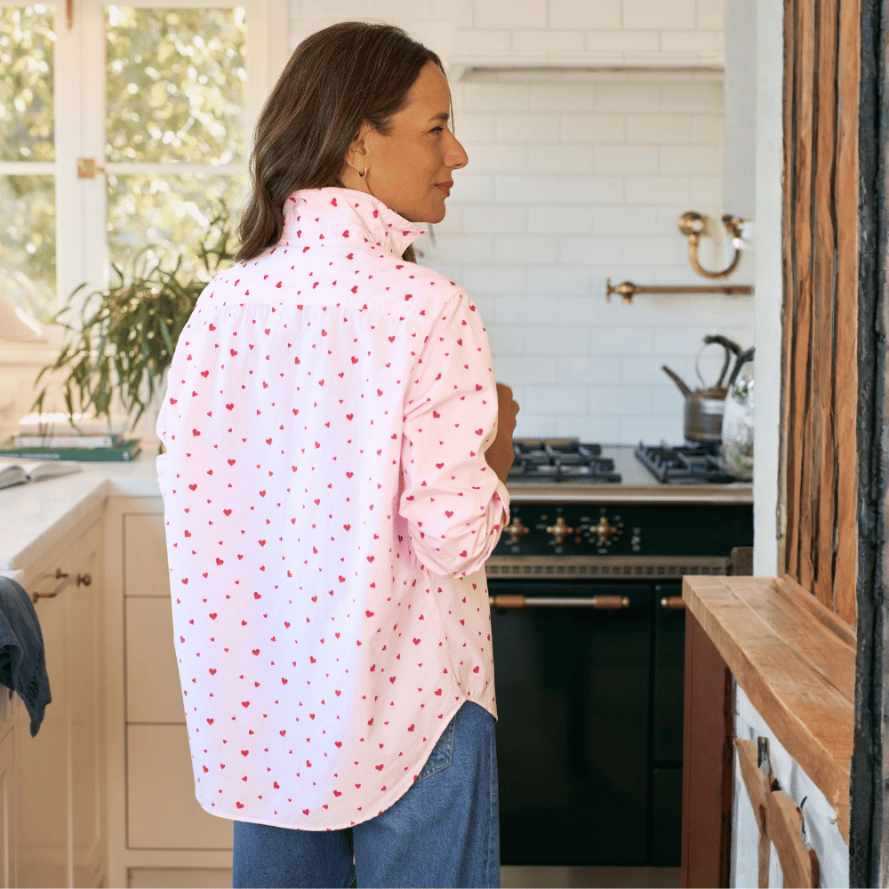 Frank & Eileen Relaxed Button-Up Eileen Shirt in Pink Stripe with Hearts -International designer fashion boutique Australia Riada Concept Woollahra