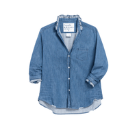 Frank & Eileen Ruffle Collar Button-Up Eileen Shirt in Vintage Stonewashed Indigo - international designer fashion boutique Australia Riada Concept Woollahra