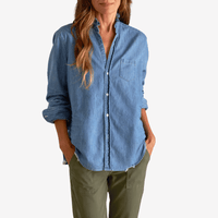 Frank & Eileen Ruffle Collar Button-Up Eileen Shirt in Vintage Stonewashed Indigo - international designer fashion boutique Australia Riada Concept Woollahra