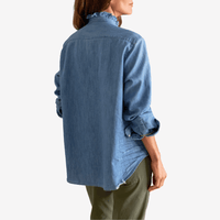 Frank & Eileen Ruffle Collar Button-Up Eileen Shirt in Vintage Stonewashed Indigo - international designer fashion boutique Australia Riada Concept Woollahra