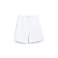 Frank & Eileen Waterford 7.5" linen shorts in White - White pleated shorts with a button fly and belt loops, shown flat on a white background. 