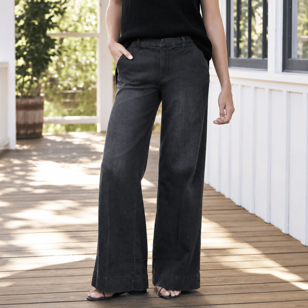 Frank & Eileen West Village NYC Wide-Leg Trouser Jean in Washed Black