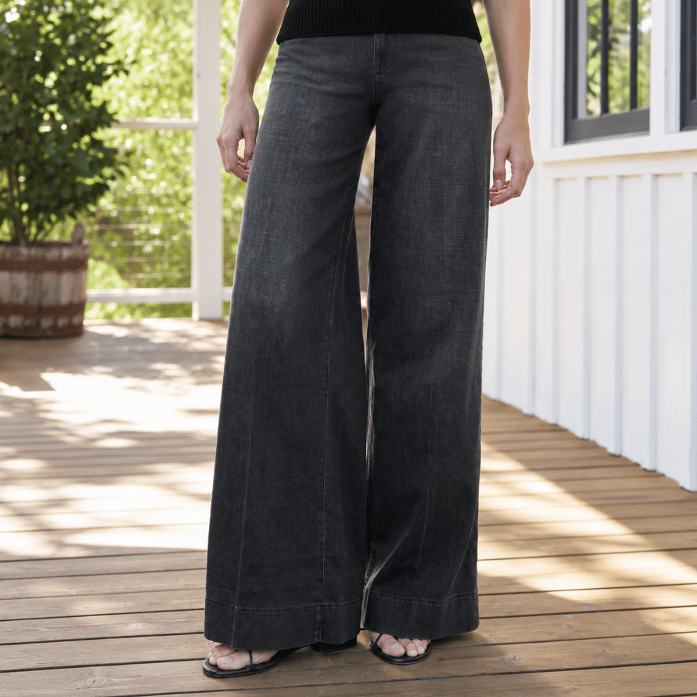 Frank & Eileen West Village NYC Wide-Leg Trouser Jean in Washed Black