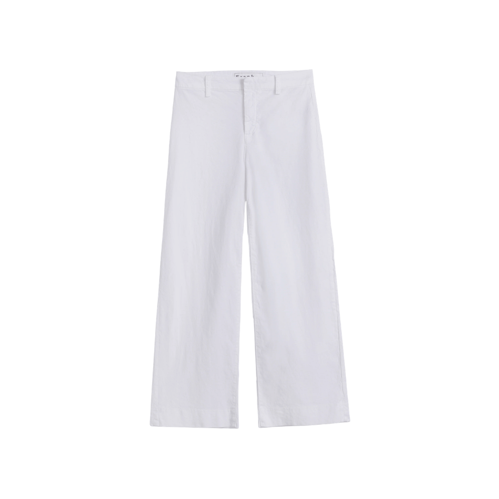 Frank & Eileen West Village white linen trousers - White wide-leg cropped pants shown flat against a solid white background.