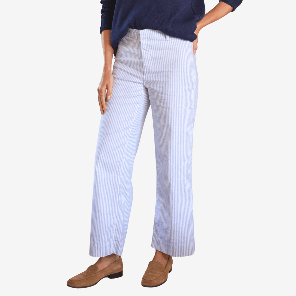 Frank & Eileen Wexford Wide-Leg Linen Pant in Blue and White Stripe - International designer fashion boutique Australia Riada Concept Woollahra