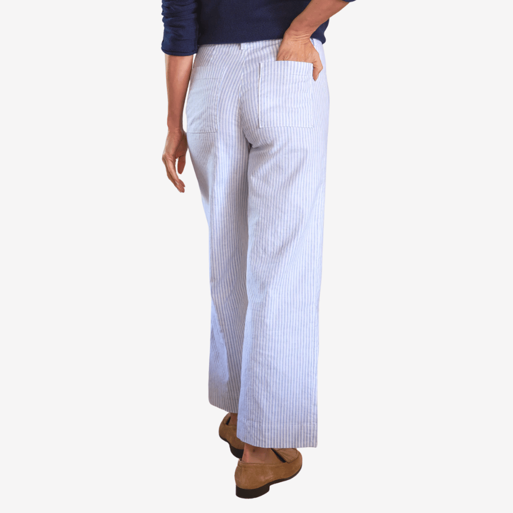 Frank & Eileen Wexford Wide-Leg Linen Pant in Blue and White Stripe - International designer fashion boutique Australia Riada Concept Woollahra