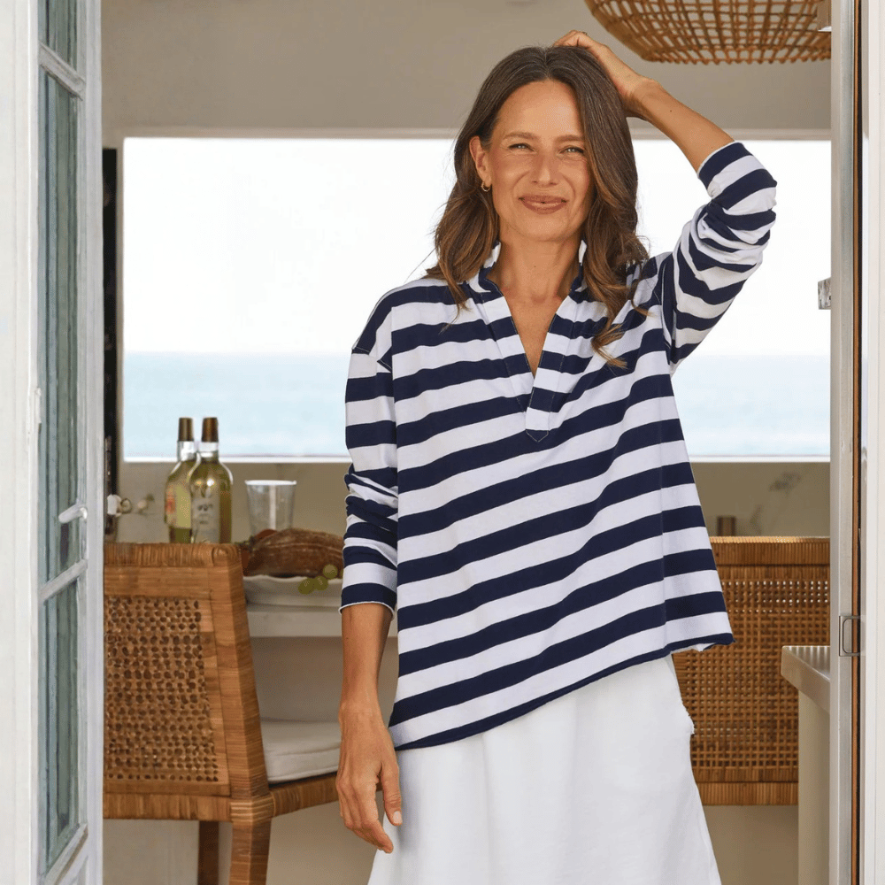 Frank & Eileen Patrick Popover Henley in Nautical Stripe – International designer fashion boutique Australia Riada Concept Woollahra