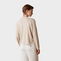 Massimo Alba FUTURA Fine Stripe Linen Cotton Sweater in Natural – back view