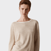 Massimo Alba FUTURA Fine Stripe Linen Cotton Sweater in Natural – close view