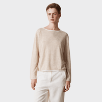 Massimo Alba FUTURA Fine Stripe Linen Cotton Sweater in Natural – front view