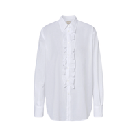 Massimo Alba Woman Gemma Cotton Voile Shirt with Ruched Ruffle Detail in White MASSIMO ALBA WOMENS Designer fashion shop online and in store High End fashion boutique Sydney Australia Riada Concept