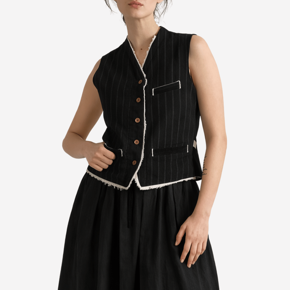 Hannoh Wessel Ginette Pinstripe Vest in Black – International designer fashion boutique Australia Riada Concept Woollahra