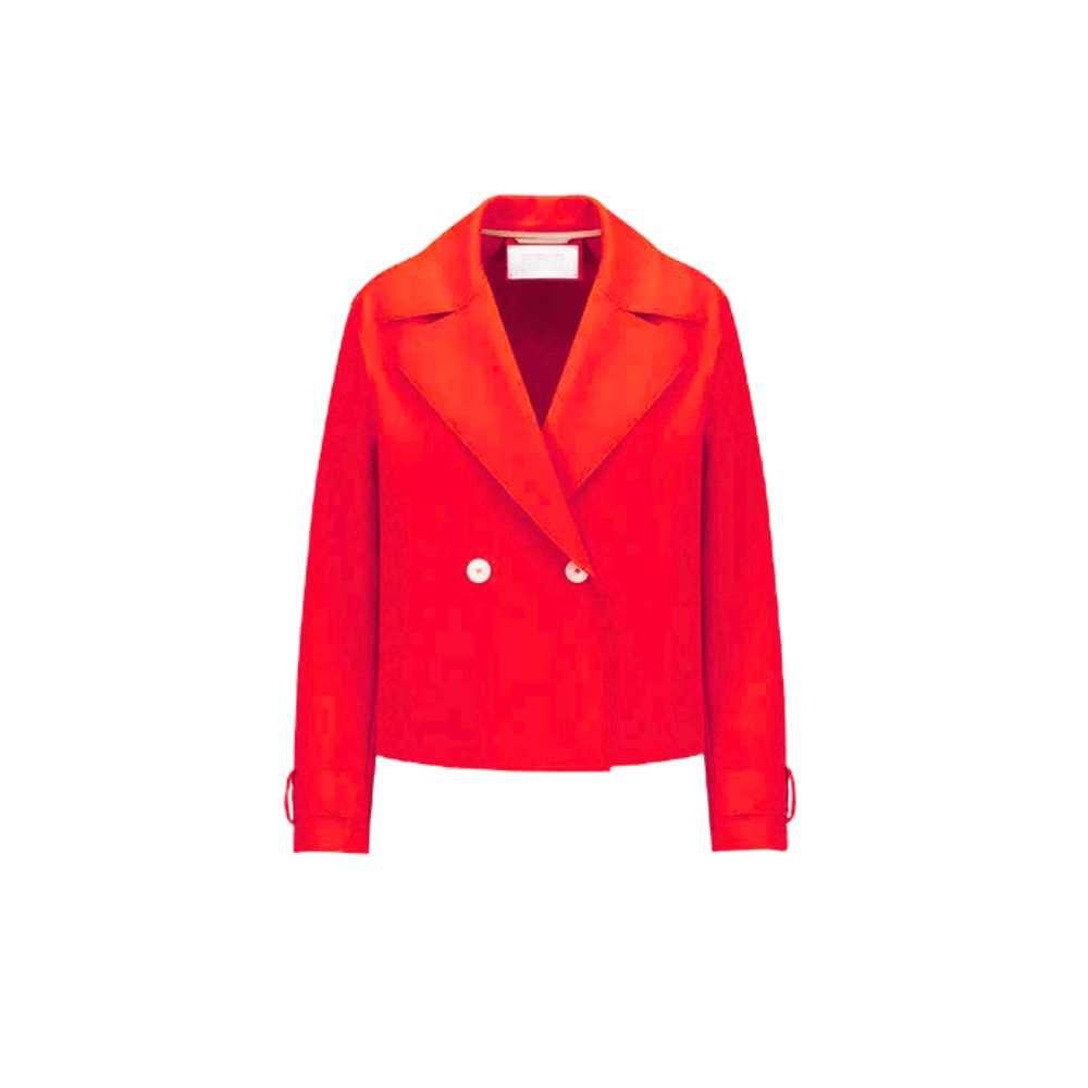 Women Cropped Peacoat Light Pressed Wool in Bright Red